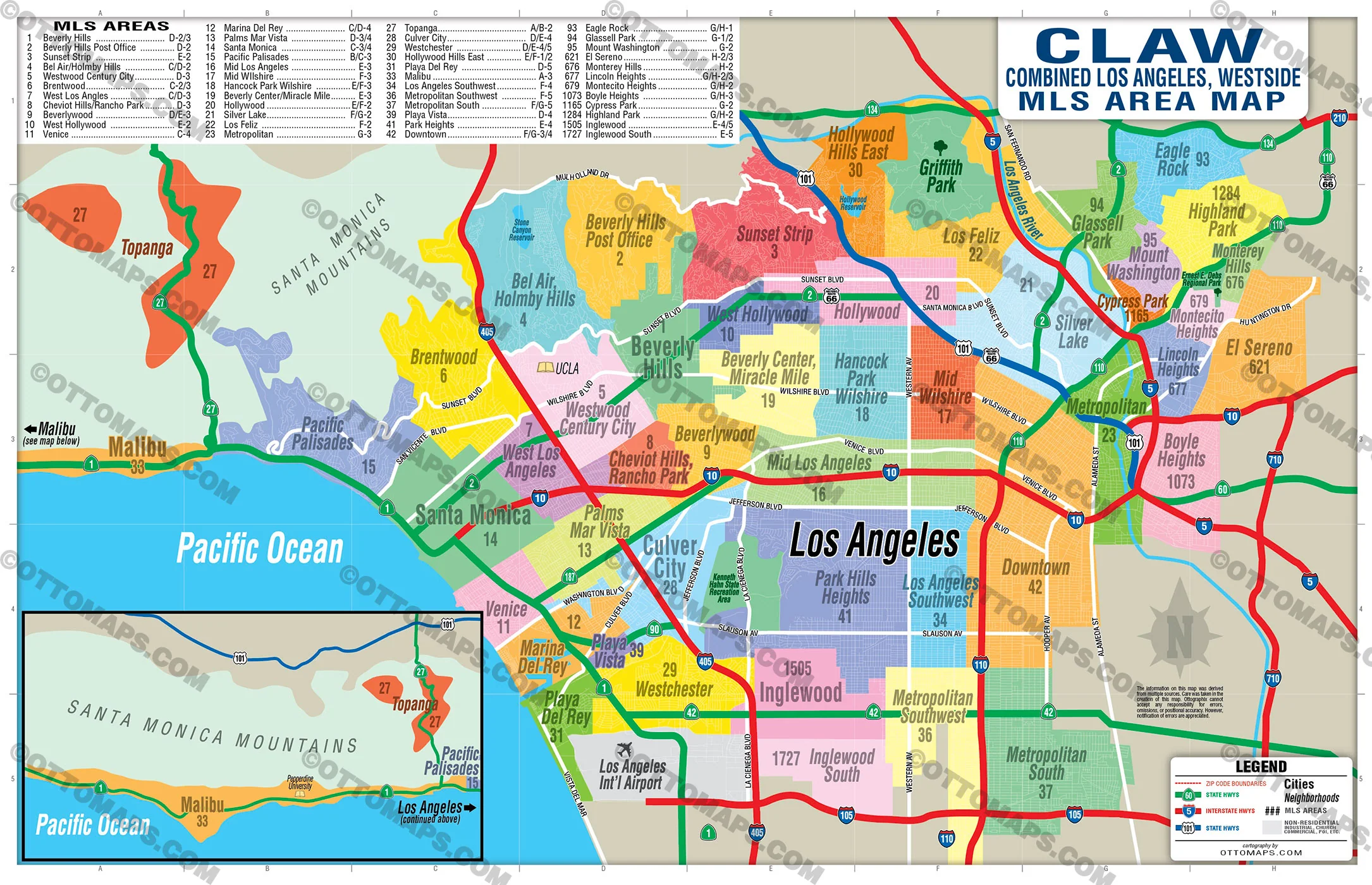 CLAW - Combined Los Angeles Westside MLS Area Map - FILES - PDF and AI, layered, editable, vector, royalty free - Image 3