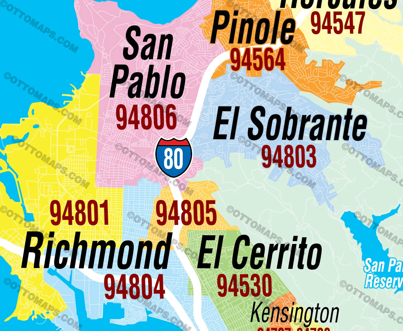 Contra Costa County Zip Code Map - FILES - PDF and AI, editable, vector, royalty free - Image 2