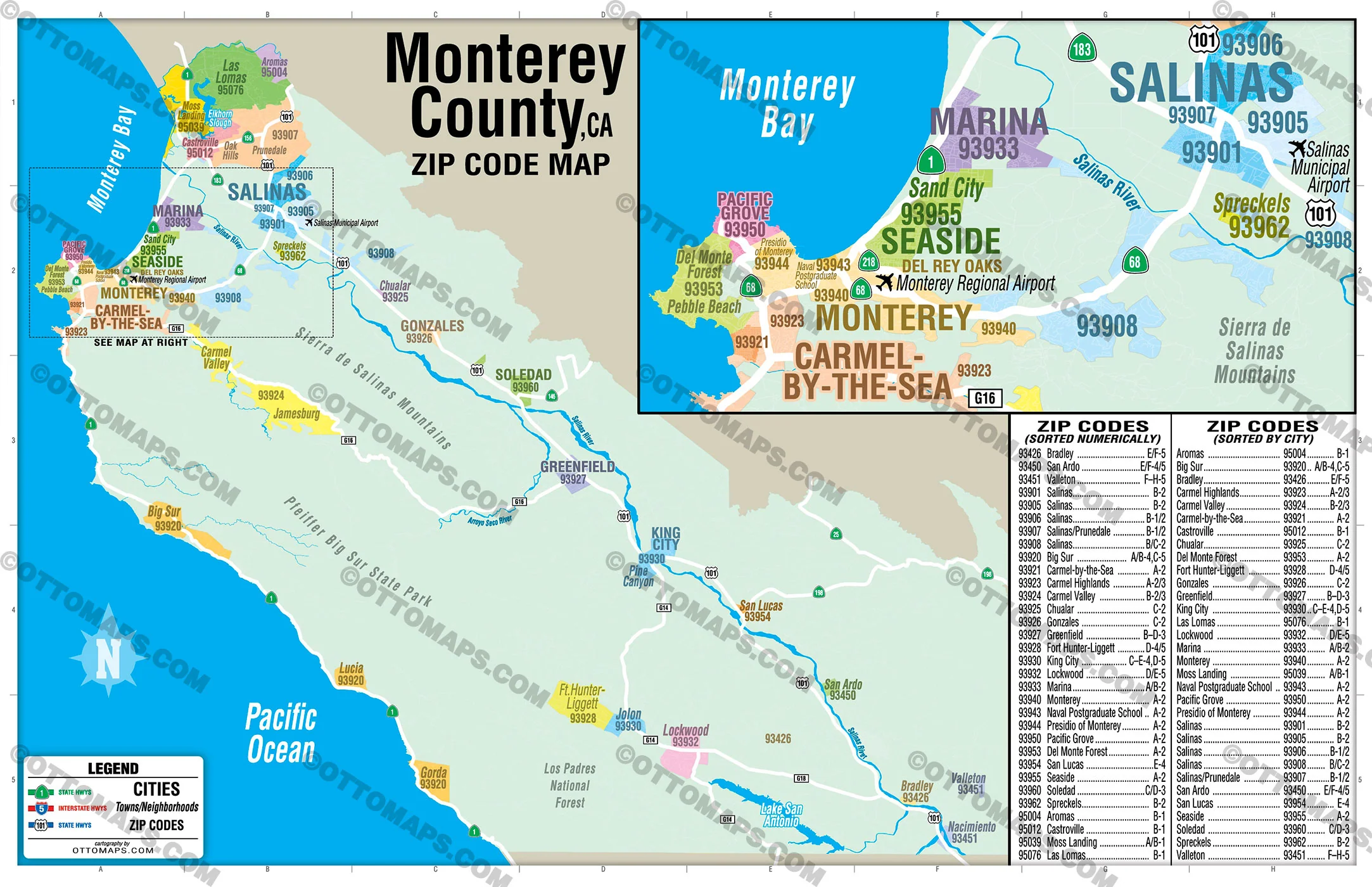 Monterey County Zip Code Map - California - FILES - PDF and AI, editable, vector, royalty free - Image 3