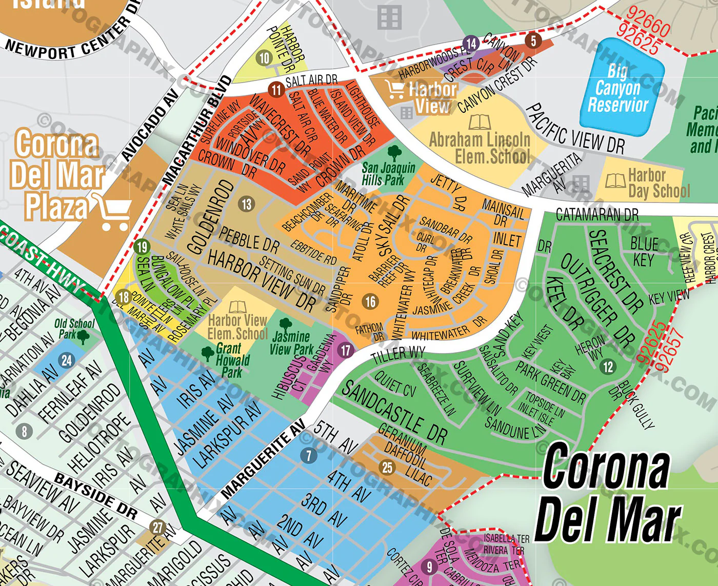 Corona Del Mar Map, Orange County, CA - FILES - PDF and AI, editable, vector, royalty free - Image 2