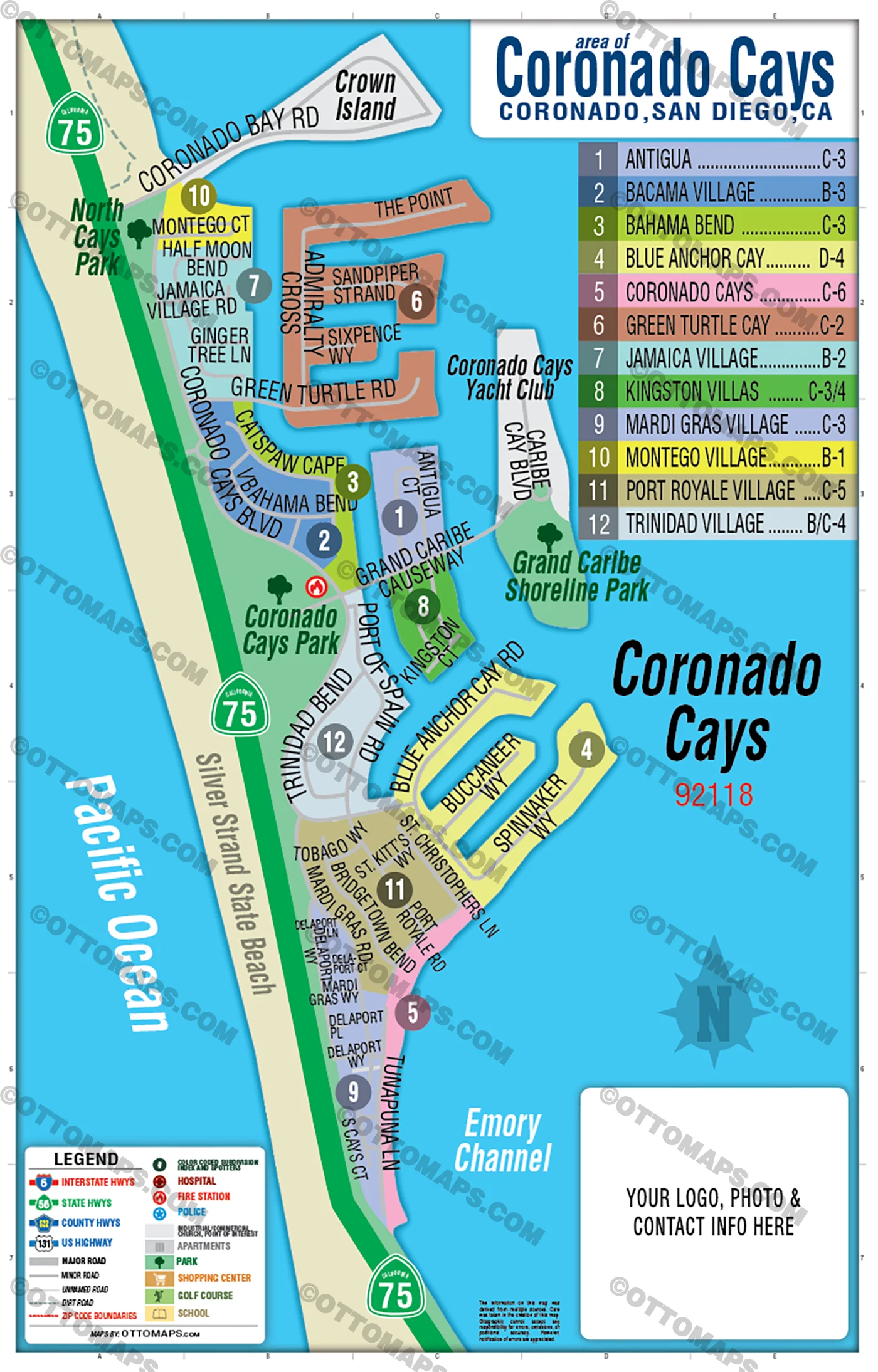 Coronado Cays Map, San Diego County, CA - FILES - PDF and AI Files, editable, vector, royalty free - Image 2