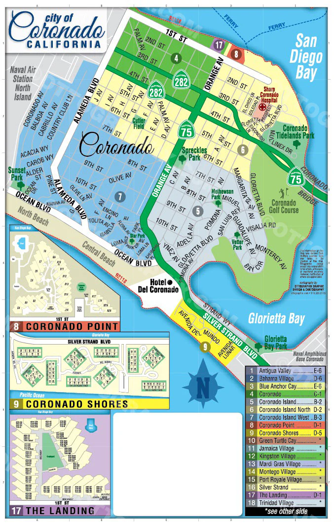 Coronado Map (3 options (Full, North & South), San Diego County, CA - FILES - PDF and AI, editable, vector, royalty free - Image 2