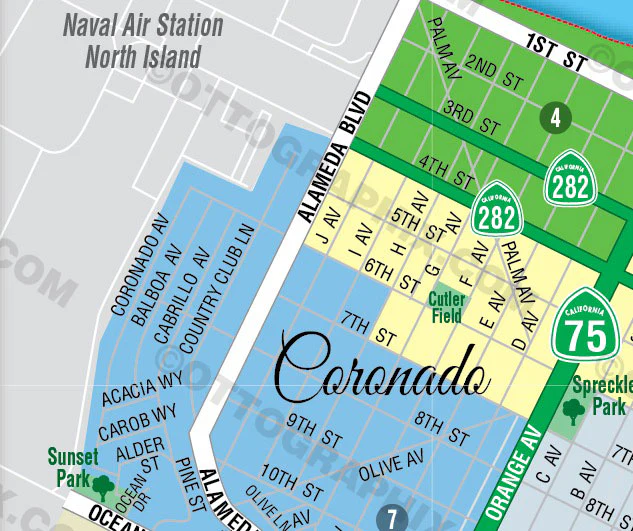 Coronado Map (3 options (Full, North & South), San Diego County, CA - FILES - PDF and AI, editable, vector, royalty free - Image 5