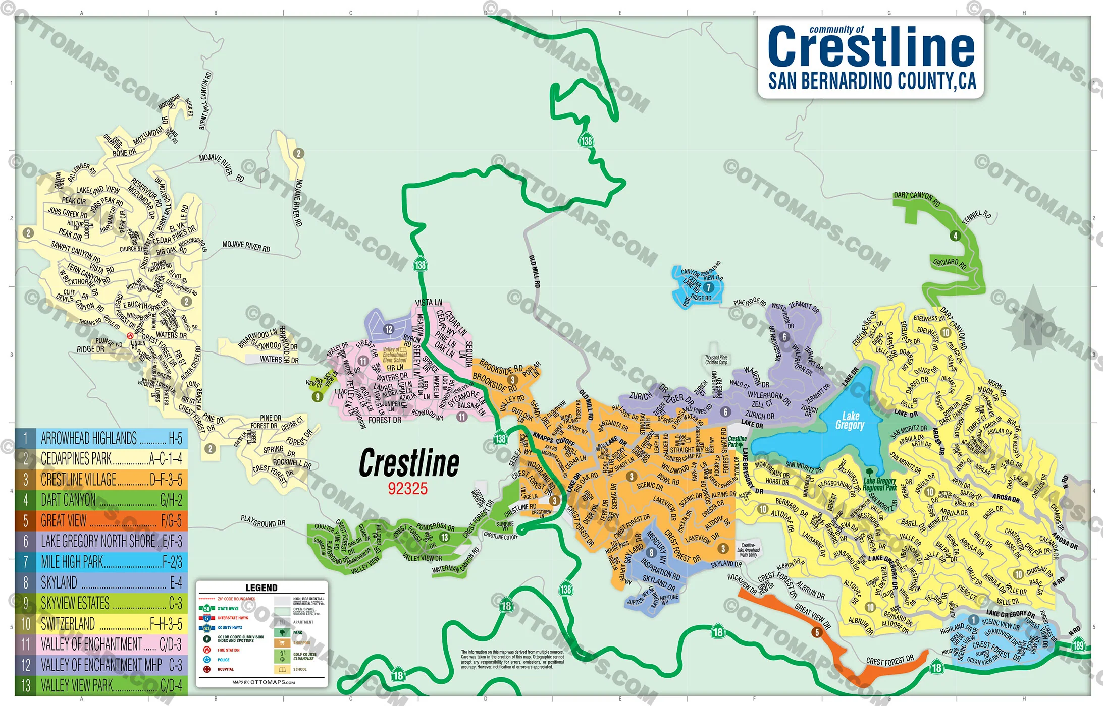Crestline Map, San Bernardino County, CA - FILES - PDF and AI, editable, vector, royalty free - Image 3