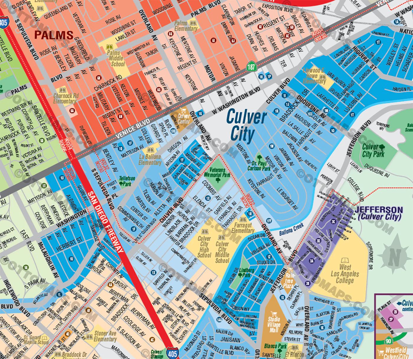 Culver City, Palms, Mar Vista, Del Rey Map - FILES - PDF and AI Files, editable, vector, royalty free - Image 2