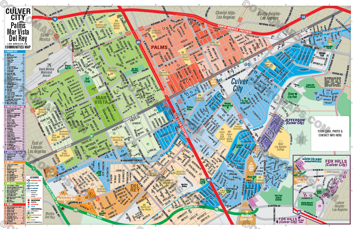 Culver City, Palms, Mar Vista, Del Rey Map - FILES - PDF and AI Files, editable, vector, royalty free - Image 3