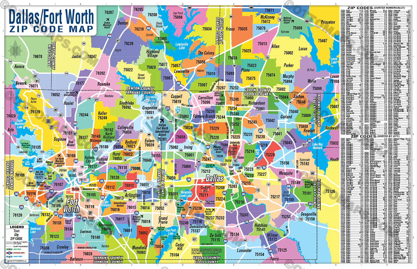 Dallas Fort Worth Zip Code Map - Zip Codes Colorized - FILES - PDF and AI, layered, editable, vector, royalty free - Image 2