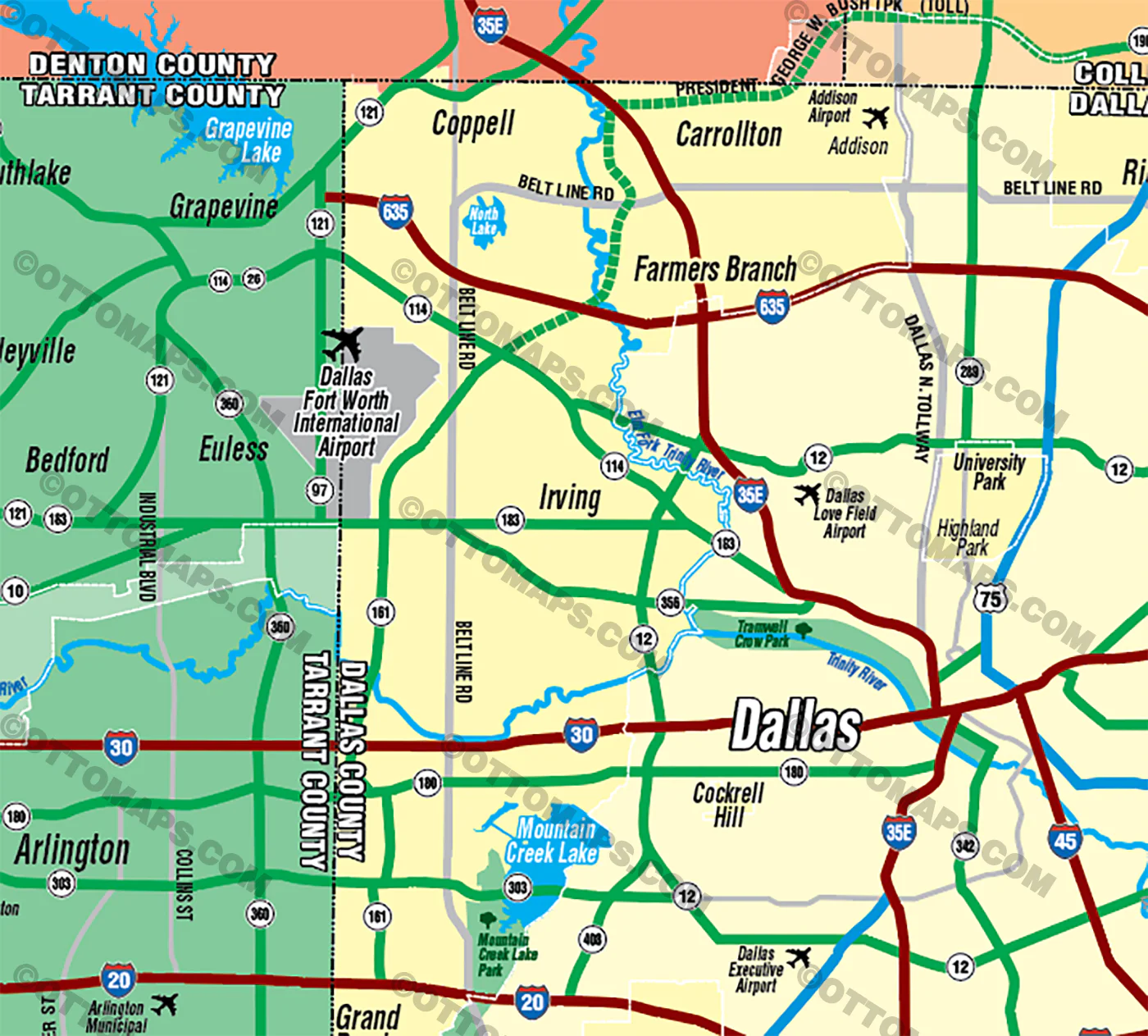 Dallas Fort Worth Map - no zip codes - FILES - PDF and AI, layered, editable, vector, royalty free - Image 2