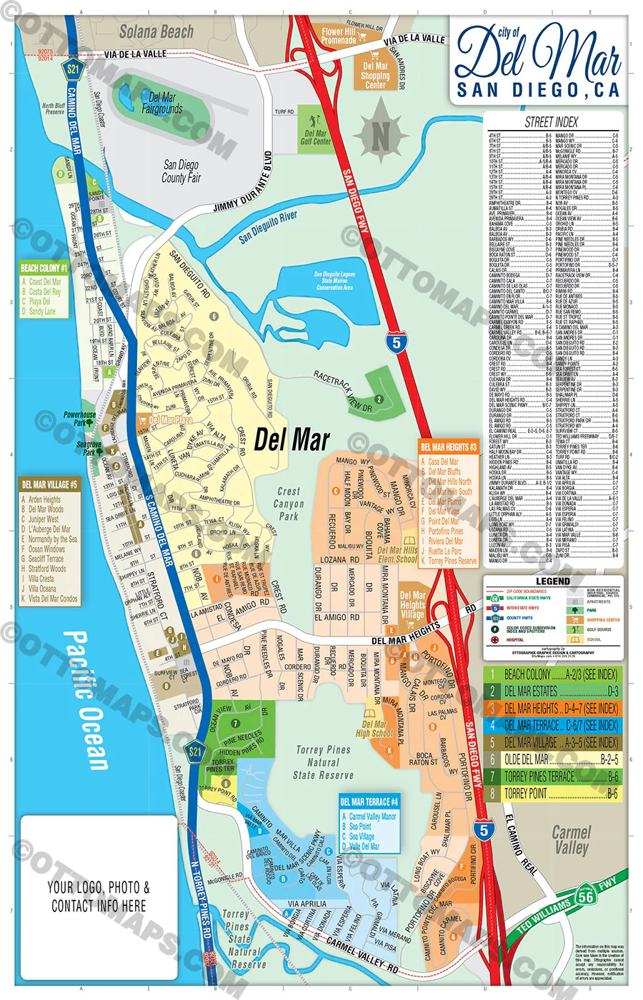 Del Mar Map, San Diego County, CA - FILES - PDF and AI, editable, vector, royalty free