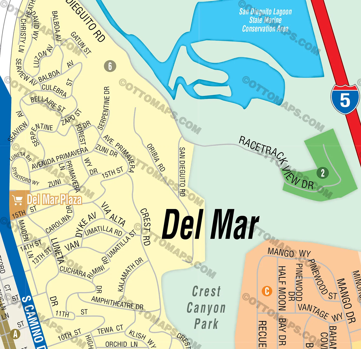 Del Mar Map, San Diego County, CA - FILES - PDF and AI, editable, vector, royalty free - Image 2