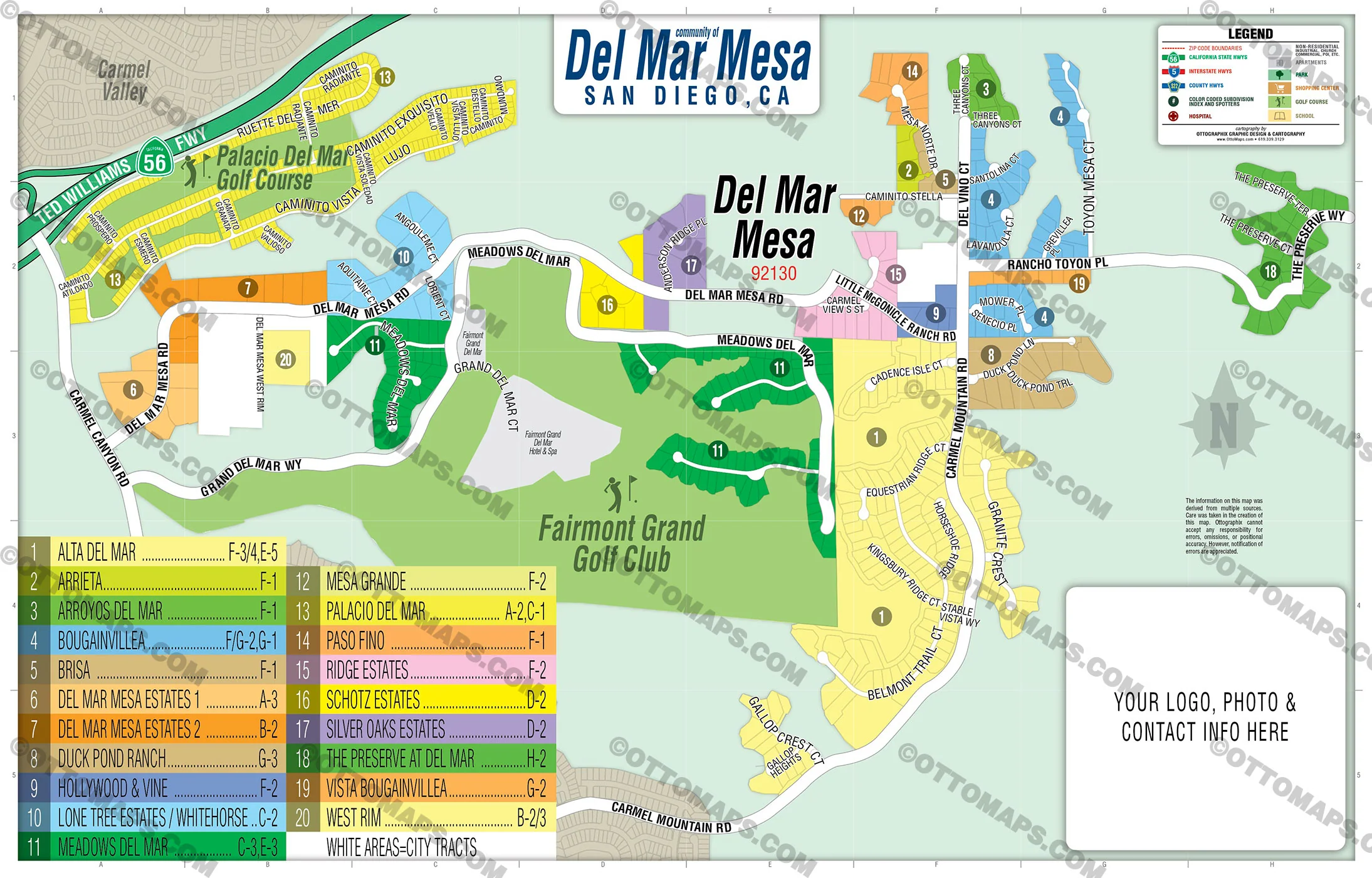 Del Mar Mesa Map, San Diego County, CA - FILES - PDF and AI, editable, vector, royalty free