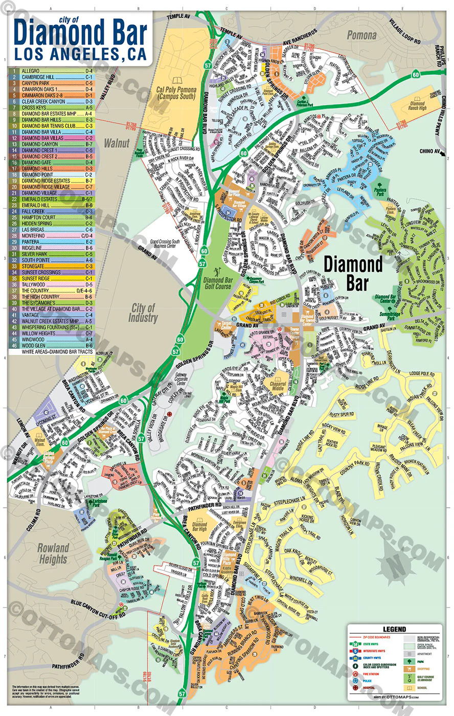 Diamond Bar Map, Los Angeles County, CA - POSTER PRINTS - Image 2