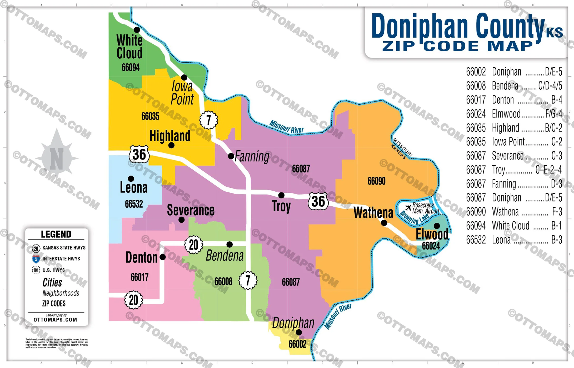 Doniphan County Zip Code Map (Zip Codes colorized) - FILES - PDF and AI, editable, vector, royalty free - Image 2