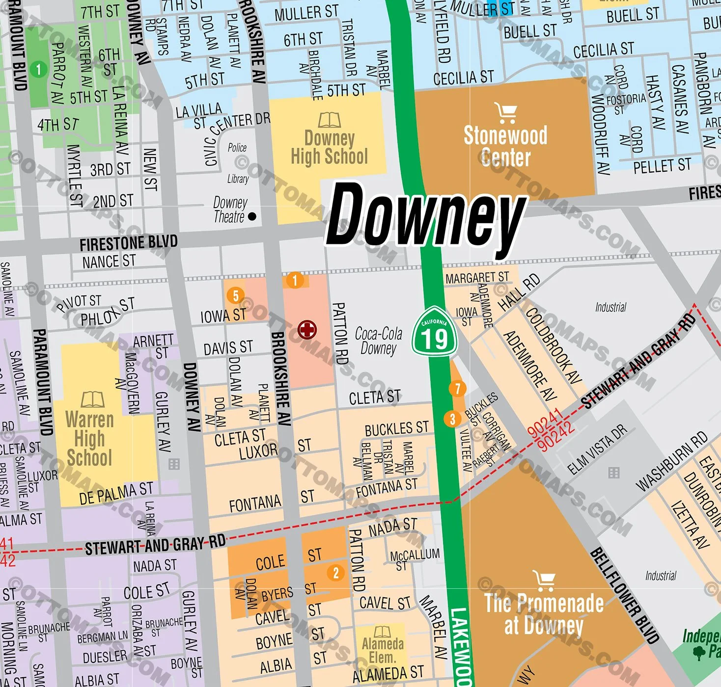 Downey Map, Los Angeles County, CA - FILES - PDF and AI, editable, vector, royalty free - Image 2