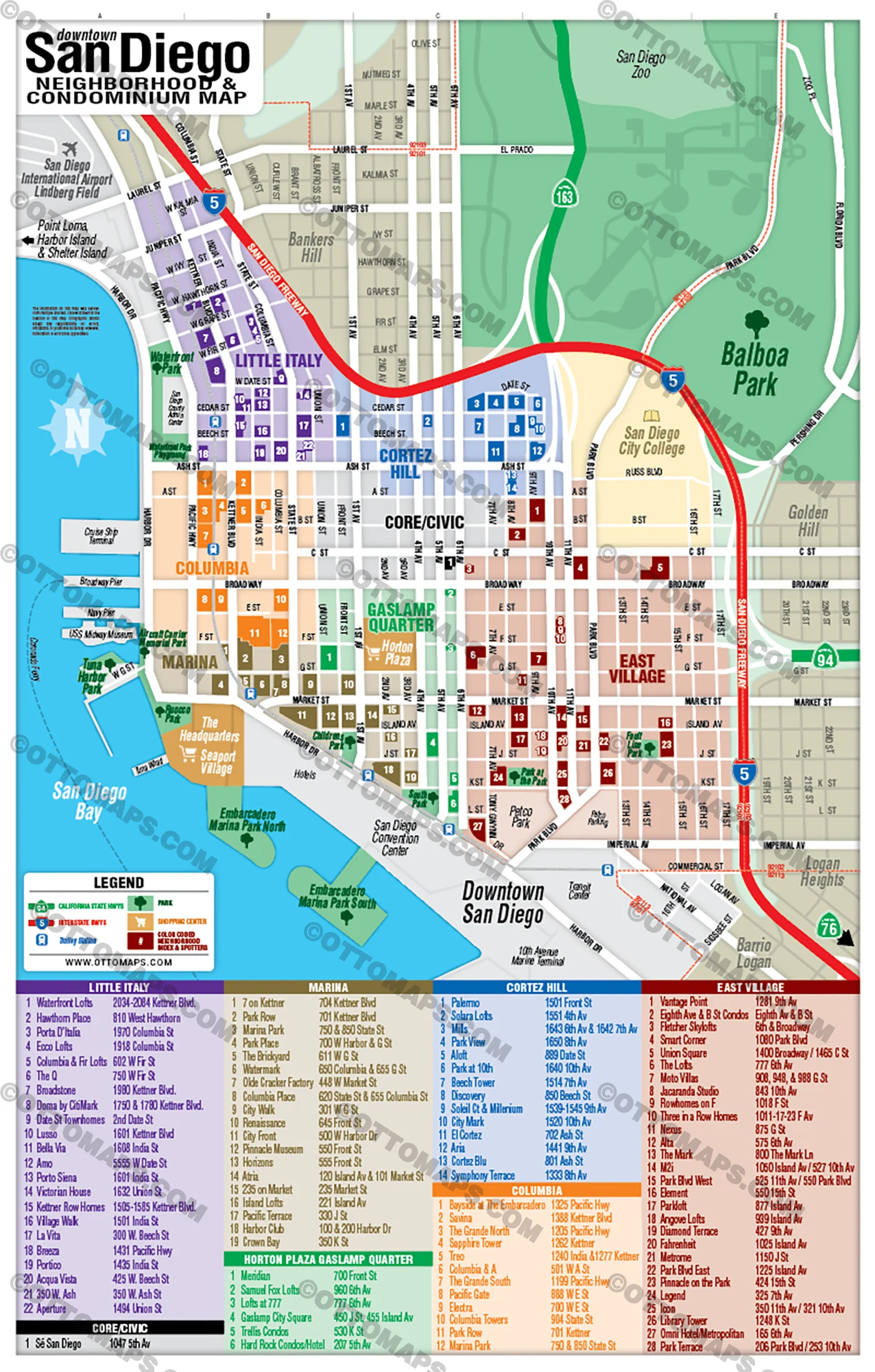 Downtown San Diego Condominium Map - FILES - PDF and AI, editable, layered, vector, royalty free