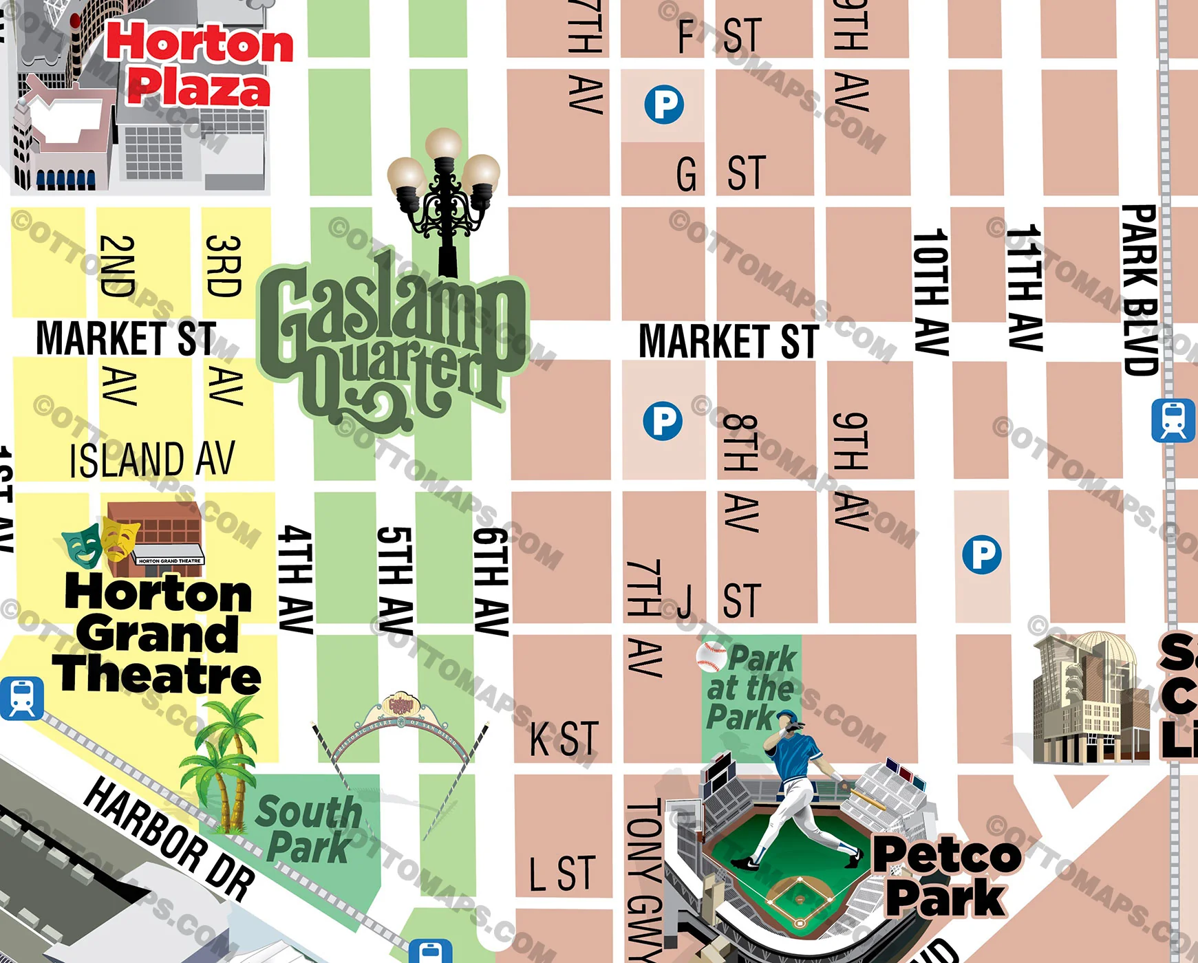 Downtown San Diego Tourist Map with Balboa Park Map - FILES - PDF and AI, editable, layered, vector, royalty free - Image 2