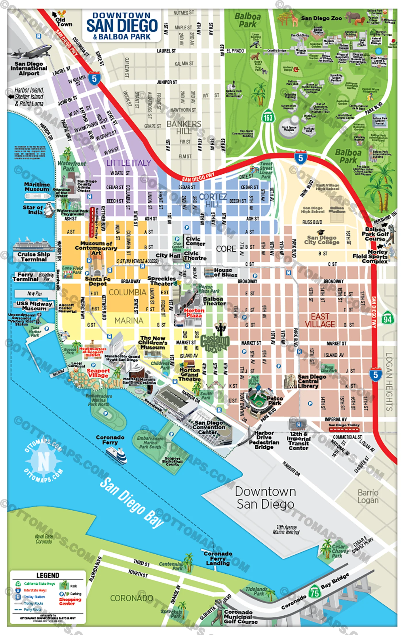 Downtown San Diego Tourist Map with Balboa Park Map - FILES - PDF and AI, editable, layered, vector, royalty free - Image 3