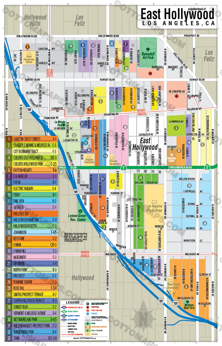 East Hollywood Map, Los Angeles County, CA - FILES - PDF and Adobe Illustrator - Image 3