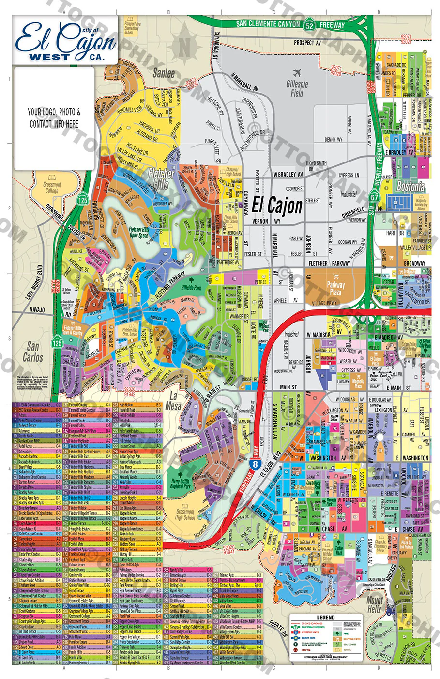 El Cajon Map (3 versions: Full, East & West), San Diego County, CA - FILES - PDF and AI, editable, vector, royalty free - Image 3