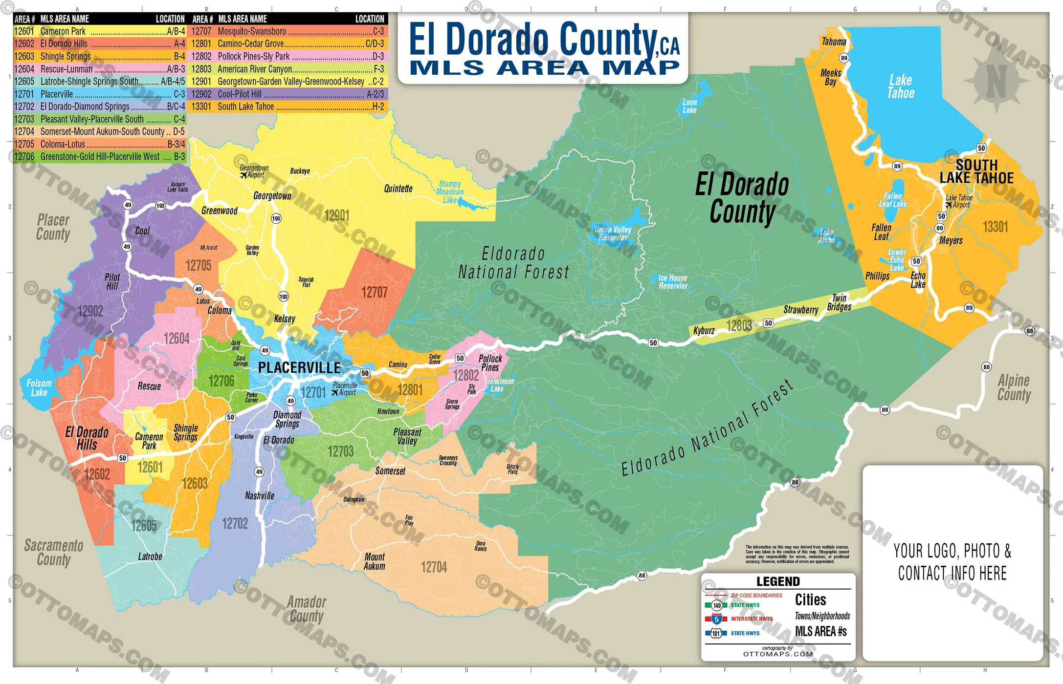 El Dorado County MLS Area Map - California - FILES - PDF and AI, editable, vector, royalty free - Image 3