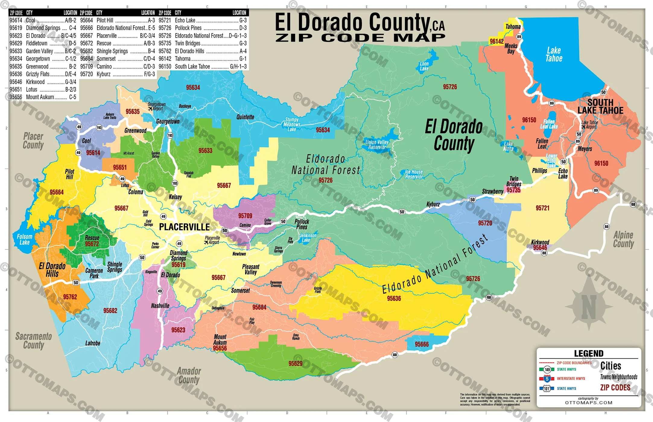 El Dorado County Zip Code Map - FILES - PDF and AI, editable, vector, royalty free - Image 2