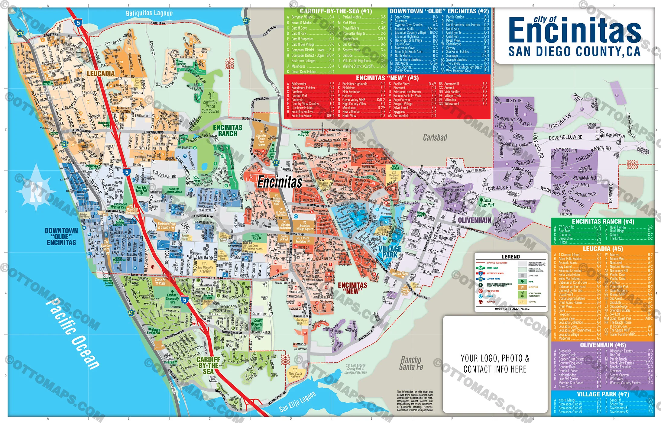 Encinitas Map - San Diego County, CA - FILES - PDF and AI, editable, vector, royalty free