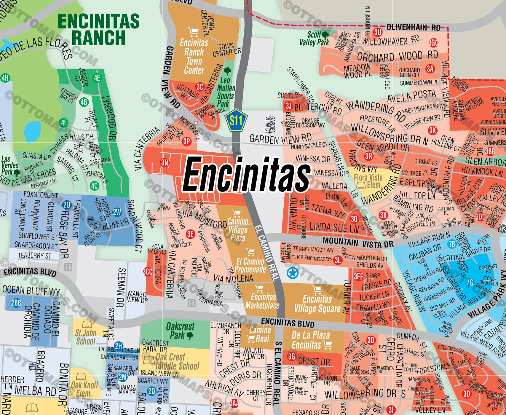 Encinitas Map - San Diego County, CA - FILES - PDF and AI, editable, vector, royalty free - Image 2