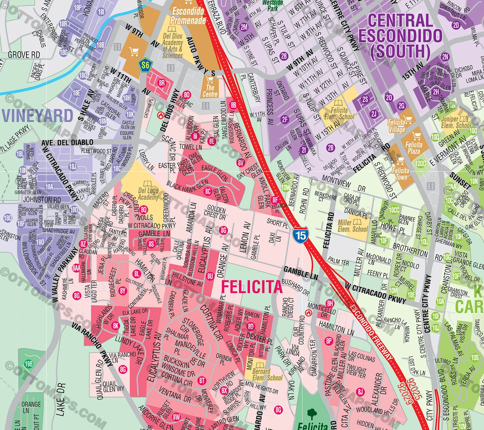 Escondido Map, San Diego County, CA - FILES - PDF and AI, editable, vector, royalty free - Image 2