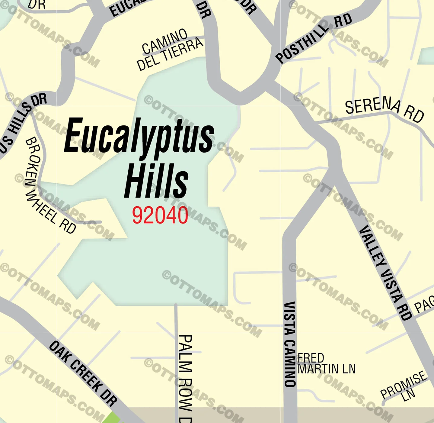 Eucalyptus Hills Map, San Diego County, CA - FILES - PDF and AI, editable, vector, royalty free - Image 2