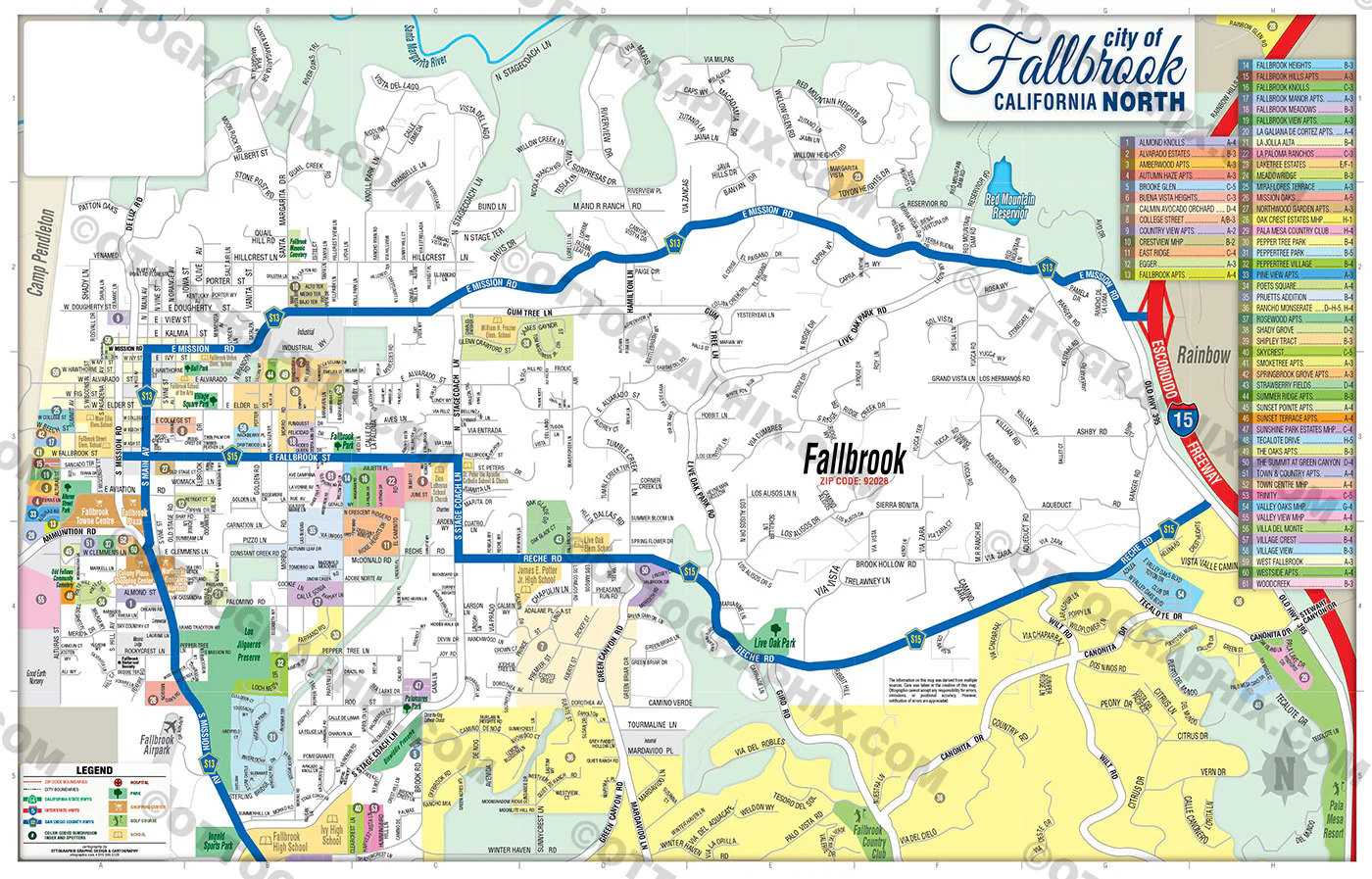 Fallbrook Map NORTH, San Diego County, CA - FILES - PDF and AI, editable, vector, royalty free