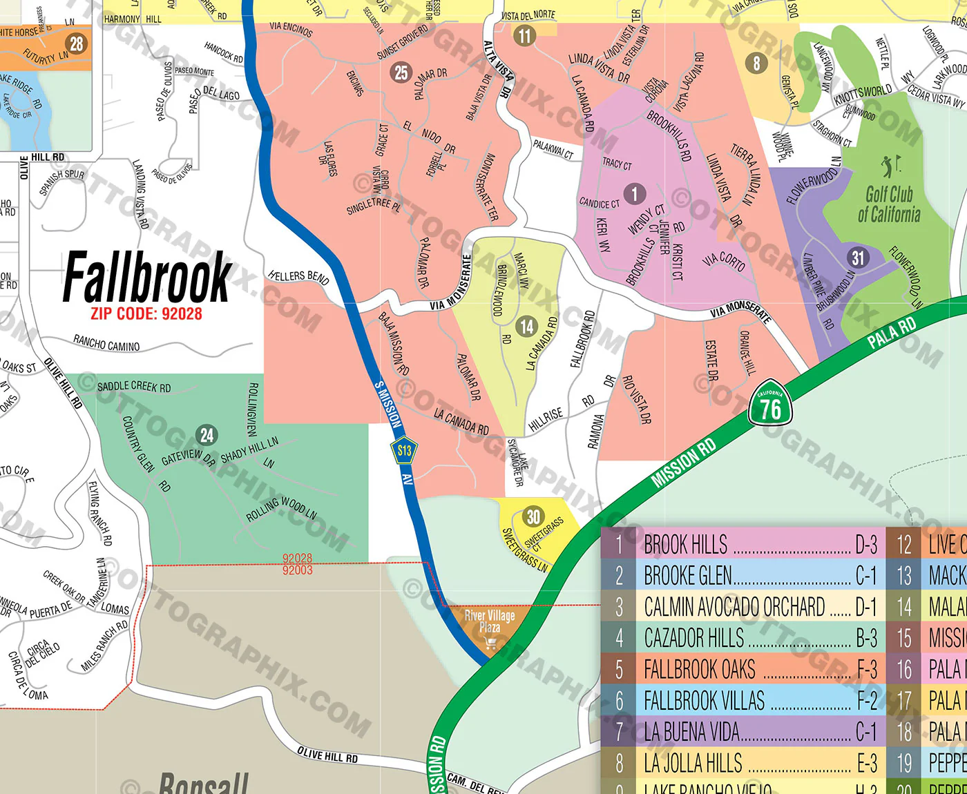 Fallbrook Map SOUTH, San Diego County, CA - FILES - PDF and AI, editable, vector, royalty free - Image 2