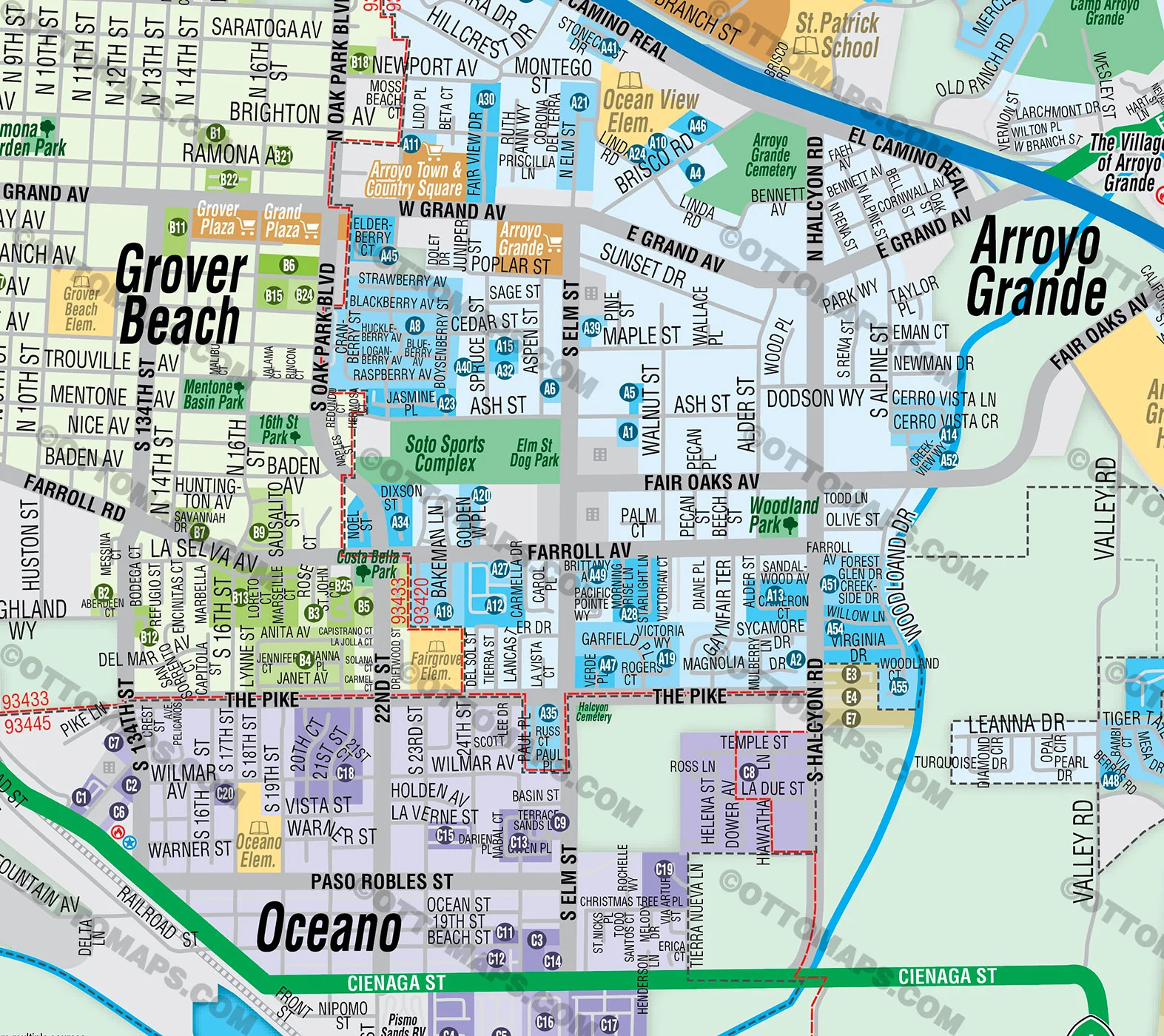 Five Cities Map - San Luis Obispo County - FILES - PDF and AI, editable, vector, royalty free - Image 2