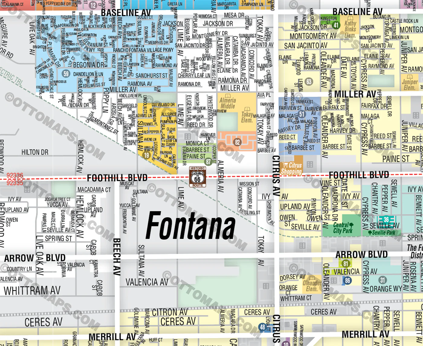 Fontana Map, San Bernardino County - FILES - PDF and AI, editable, vector, royalty free - Image 2