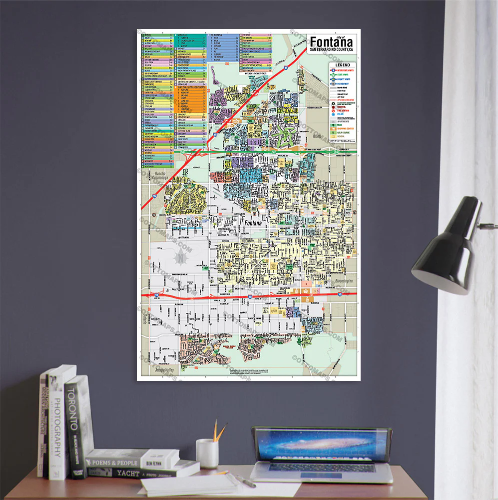 Fontana Map, San Bernardino County - POSTER PRINTS