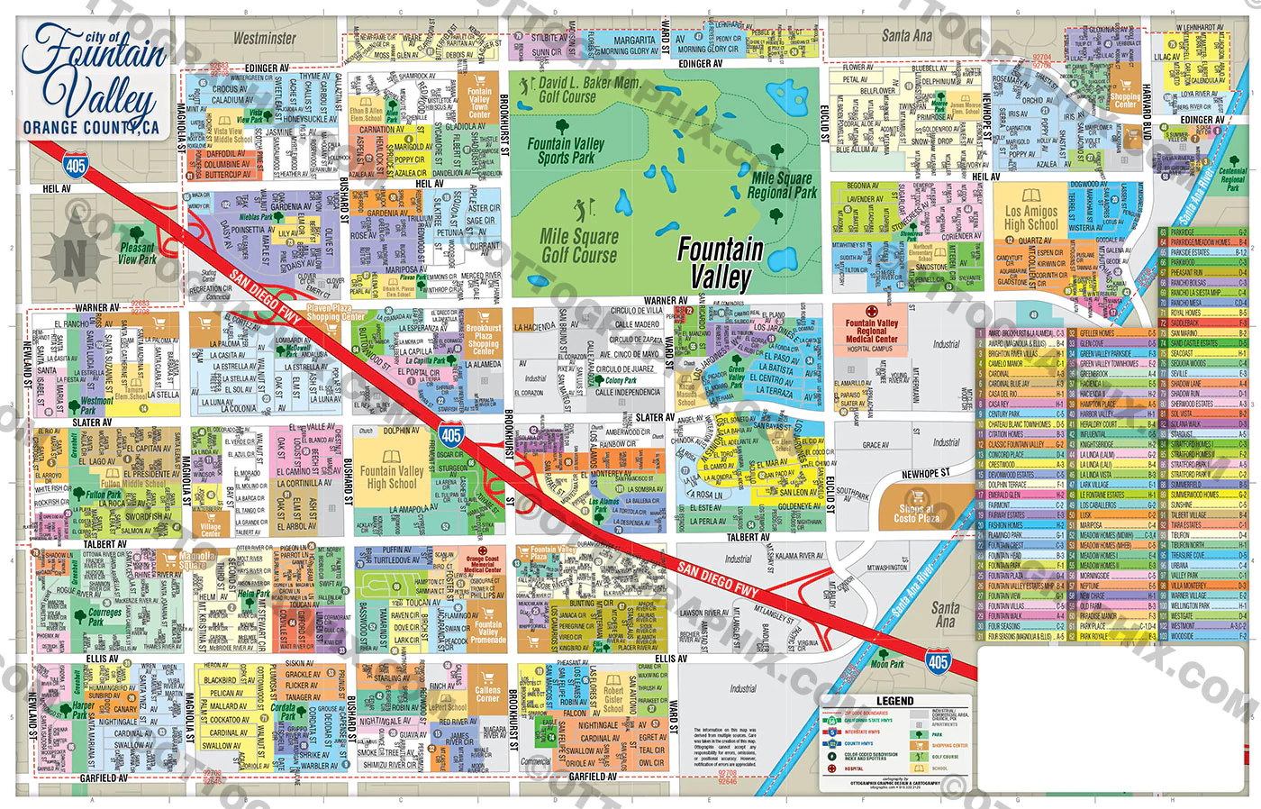 Fountain Valley Map, Orange County, CA - FILES - PDF and AI, editable, vector, royalty free