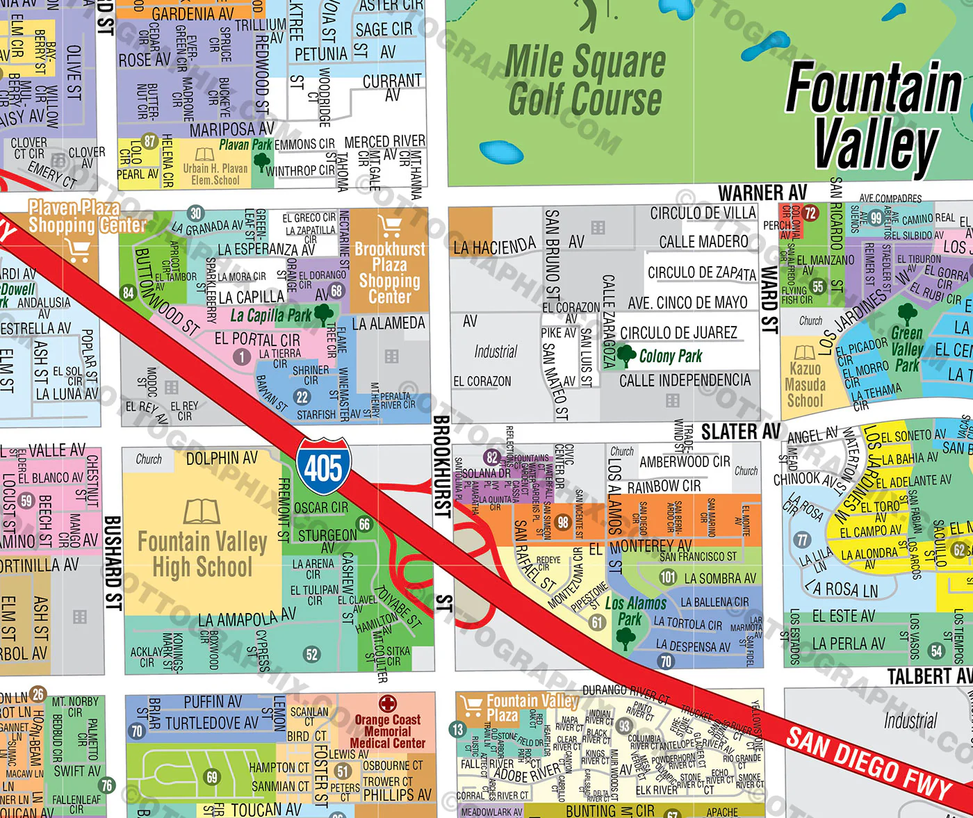 Fountain Valley Map, Orange County, CA - FILES - PDF and AI, editable, vector, royalty free - Image 2