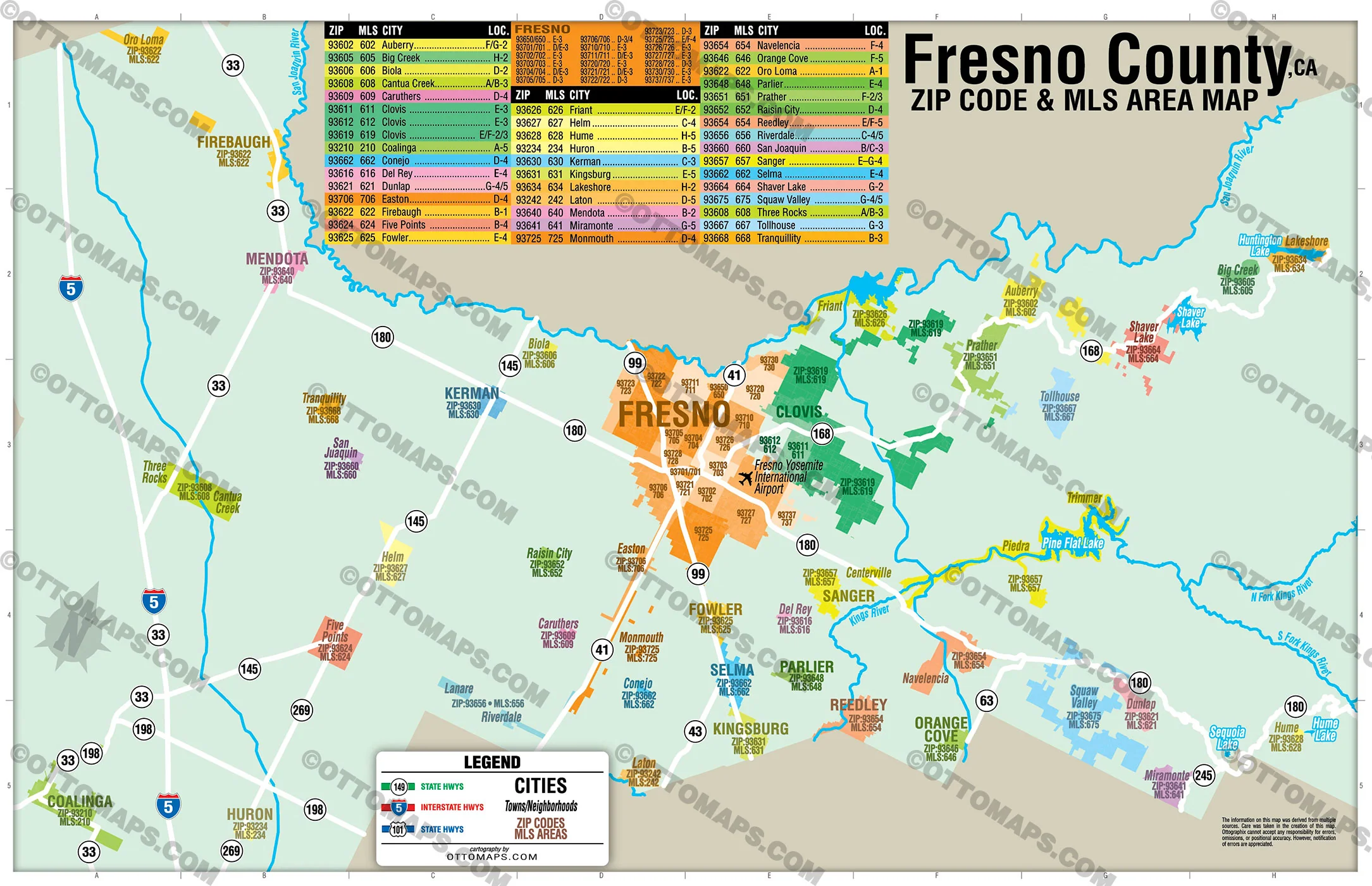 Fresno County Combo Map - Zip Codes and MLS Areas - FILES - PDF and AI, editable, vector, royalty free - Image 3