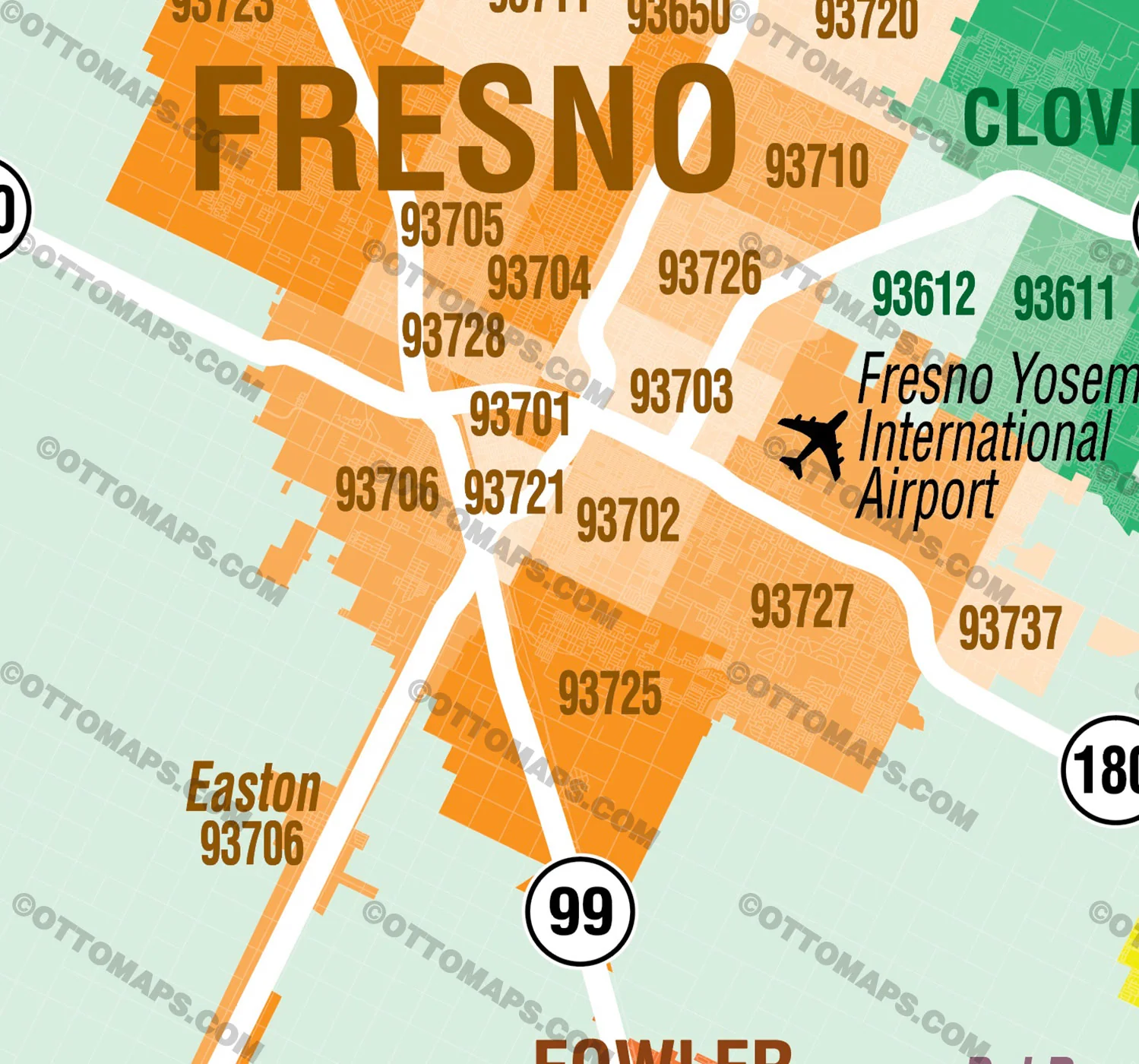 Fresno County Zip Code Map - California - FILES - PDF and AI, editable, vector, royalty free - Image 2