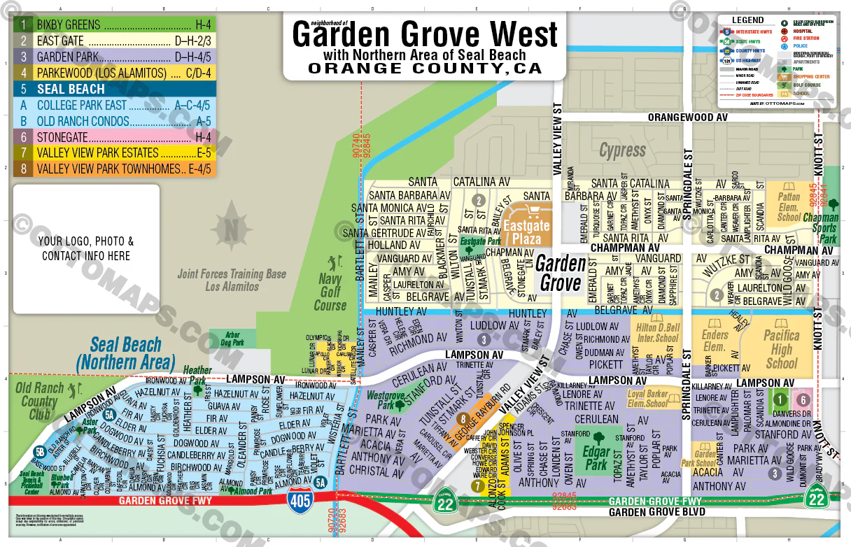 Garden Grove West Map with Northern Seal Beach - FILES - PDF and AI Files, editable, vector, royalty free - Image 2