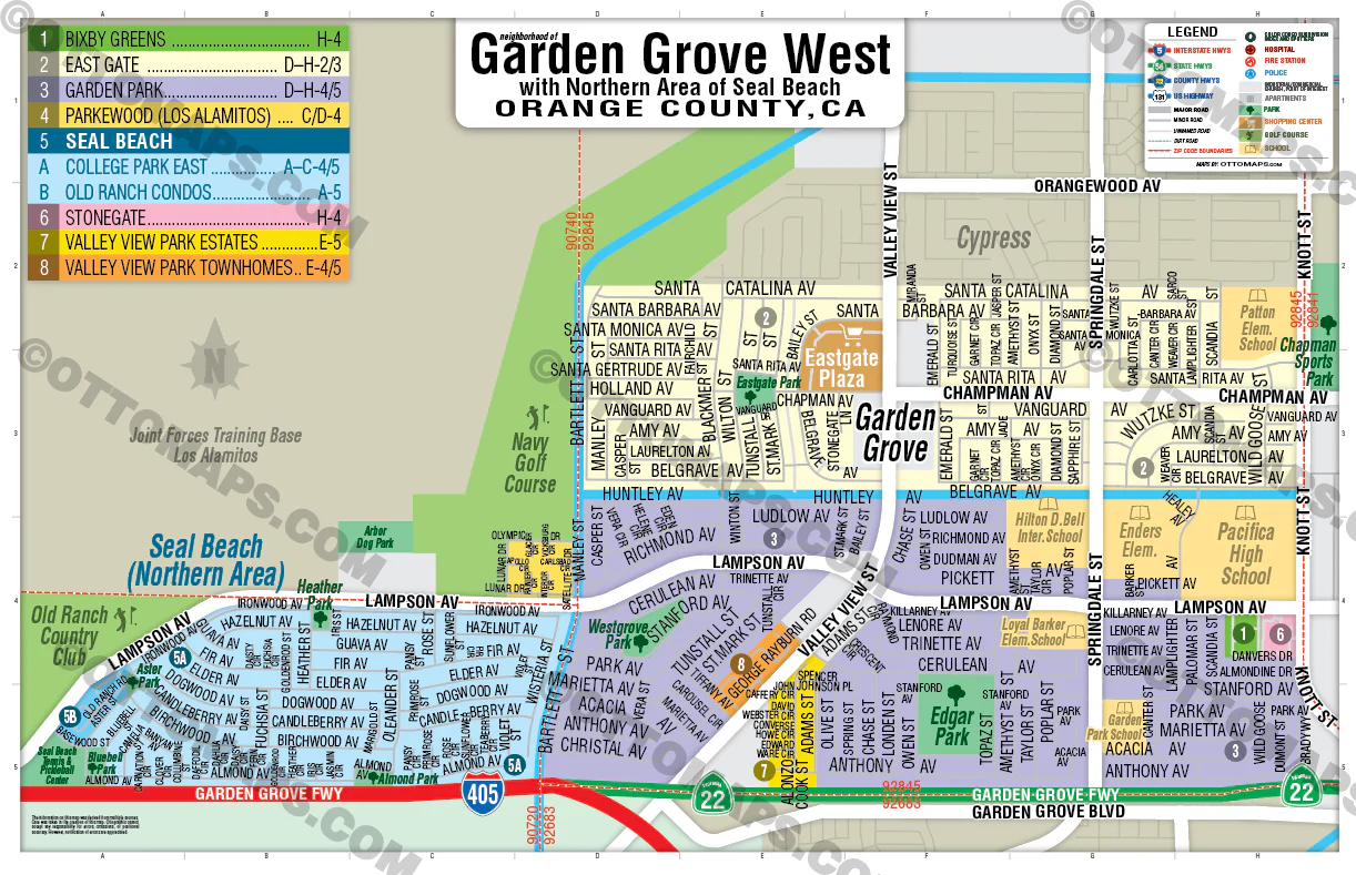 Garden Grove West Map with Northern Seal Beach - POSTER PRINTS