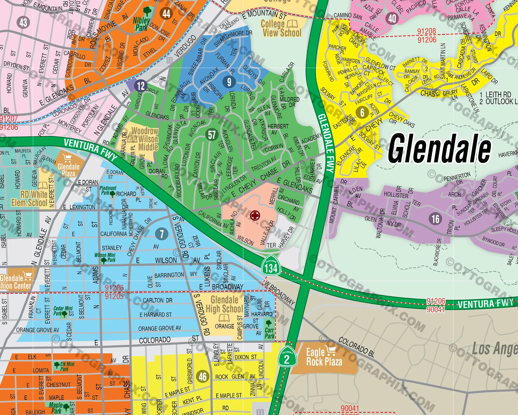 Glendale Map, Los Angeles County, CA - FILES - PDF and AI, editable, vector, royalty free - Image 2