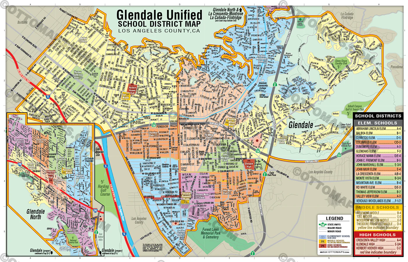 Glendale Unified School District Map - Los Angeles County, CA - FILES - PDF and AI Files, editable, vector, royalty free