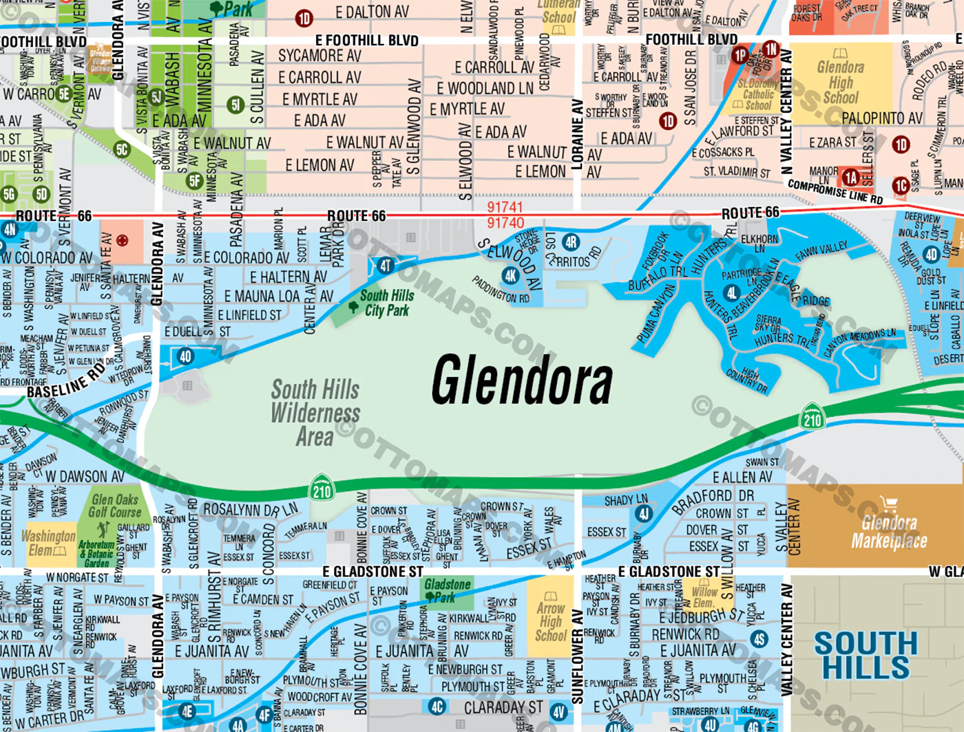 Glendora Map, Los Angeles County, CA - FILES - PDF and AI, editable, vector, royalty free - Image 2