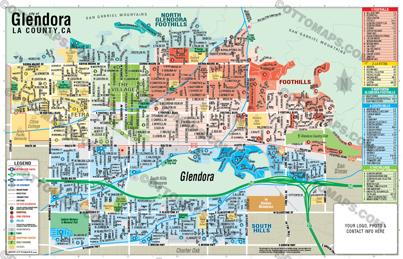 Glendora Map, Los Angeles County, CA - FILES - PDF and AI, editable, vector, royalty free - Image 3