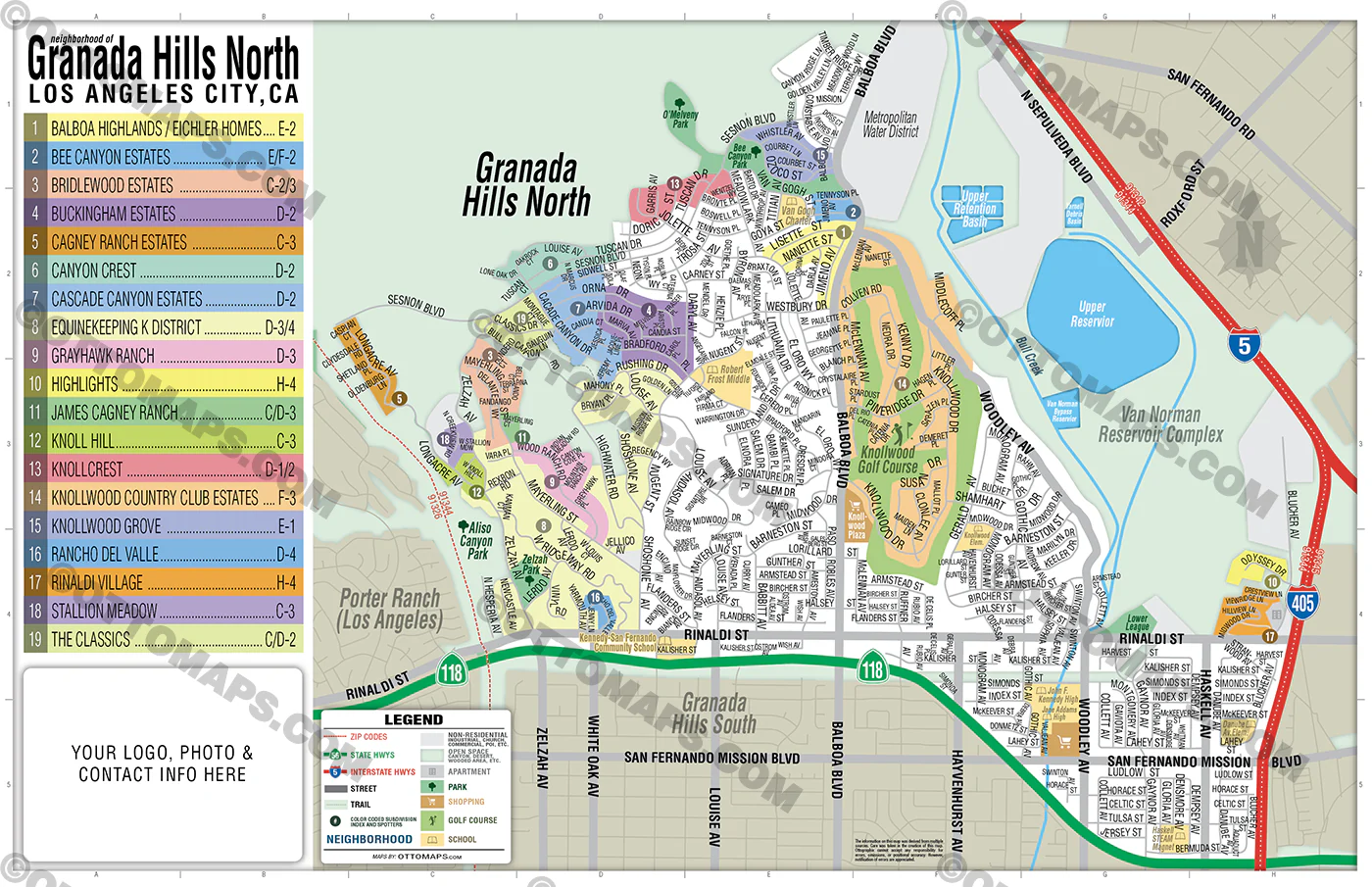 Granada Hills North Map, Los Angeles, CA - FILES - PDF and AI, editable, vector, royalty free