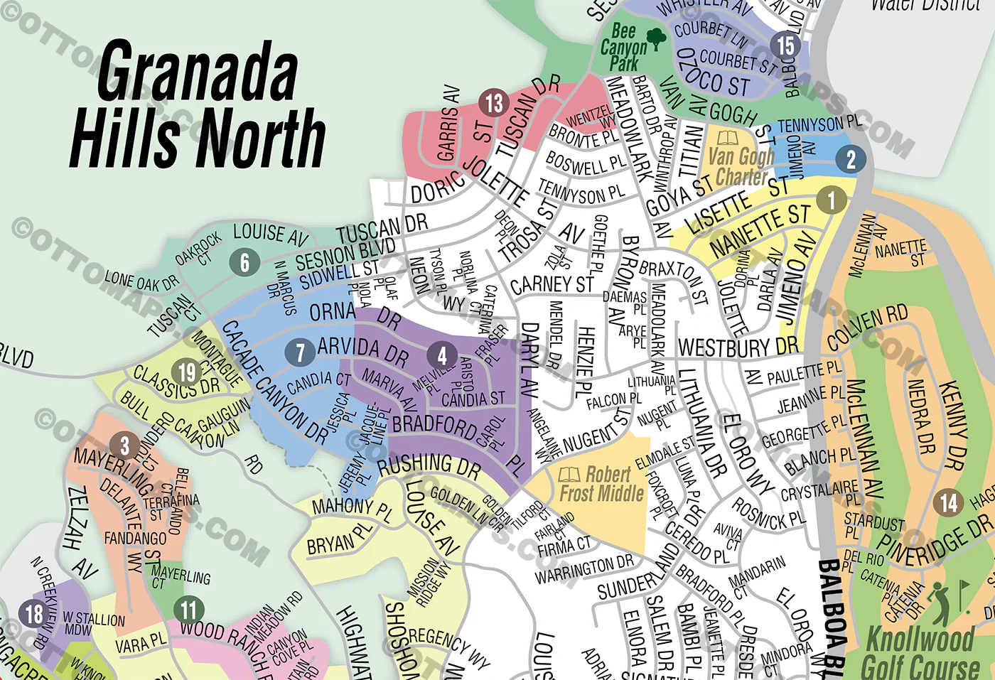 Granada Hills North Map, Los Angeles, CA - FILES - PDF and AI, editable, vector, royalty free - Image 2