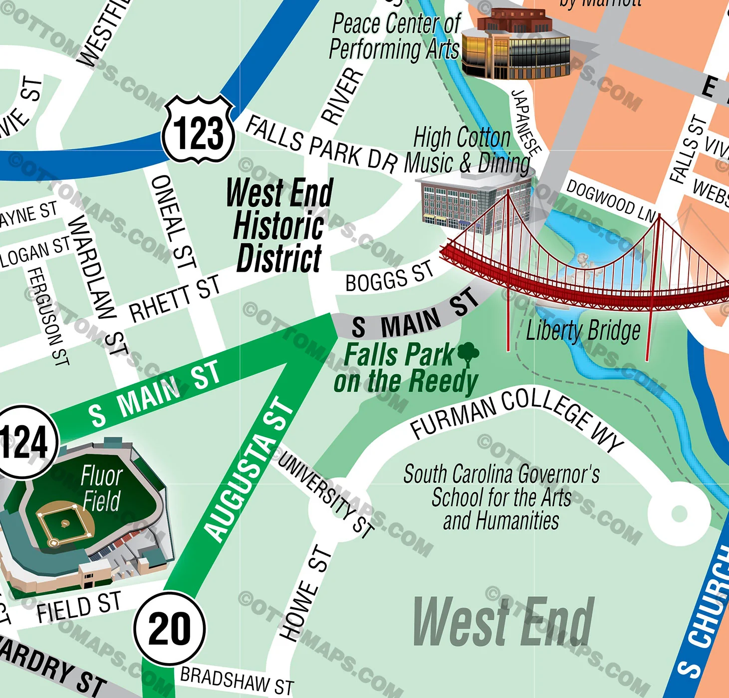 Greenville Downtown Map, South Carolina - FILES - PDF and AI, editable, vector, royalty free - Image 2