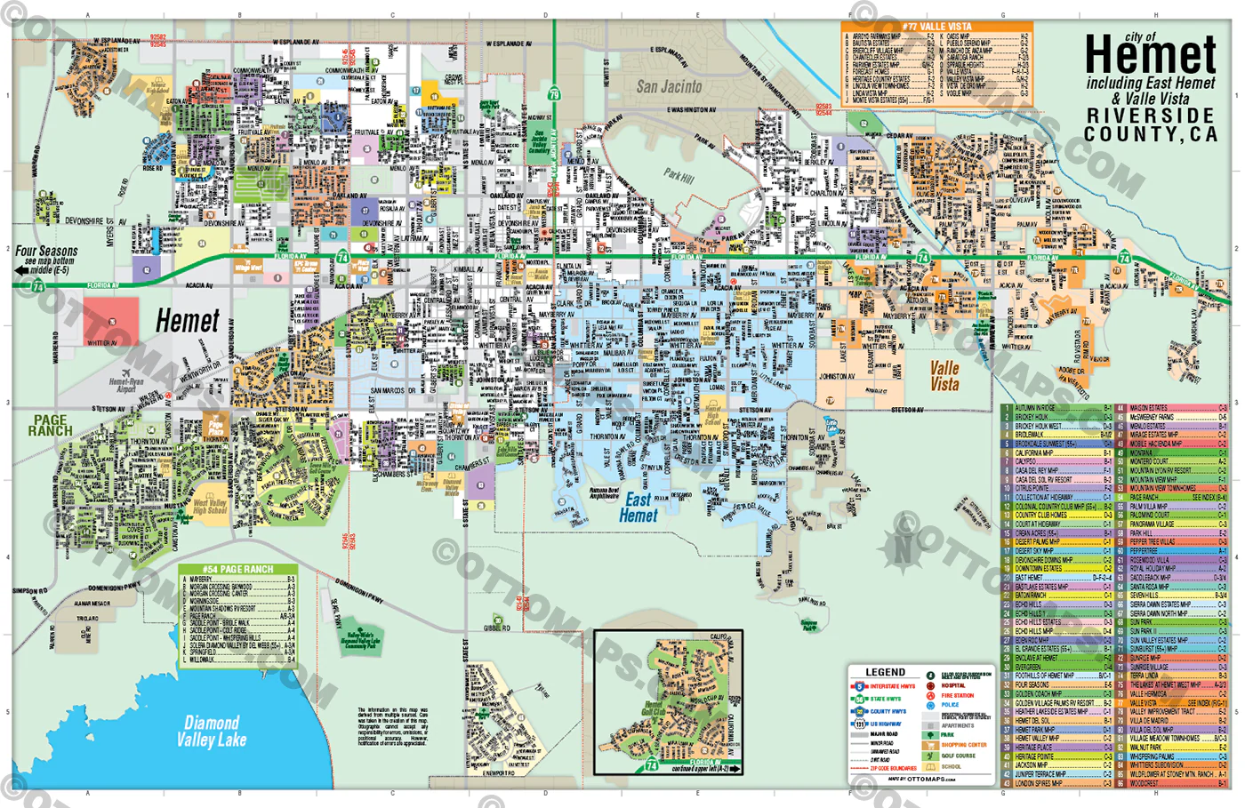 Hemet Map, Riverside County, CA - POSTER PRINTS - Image 2