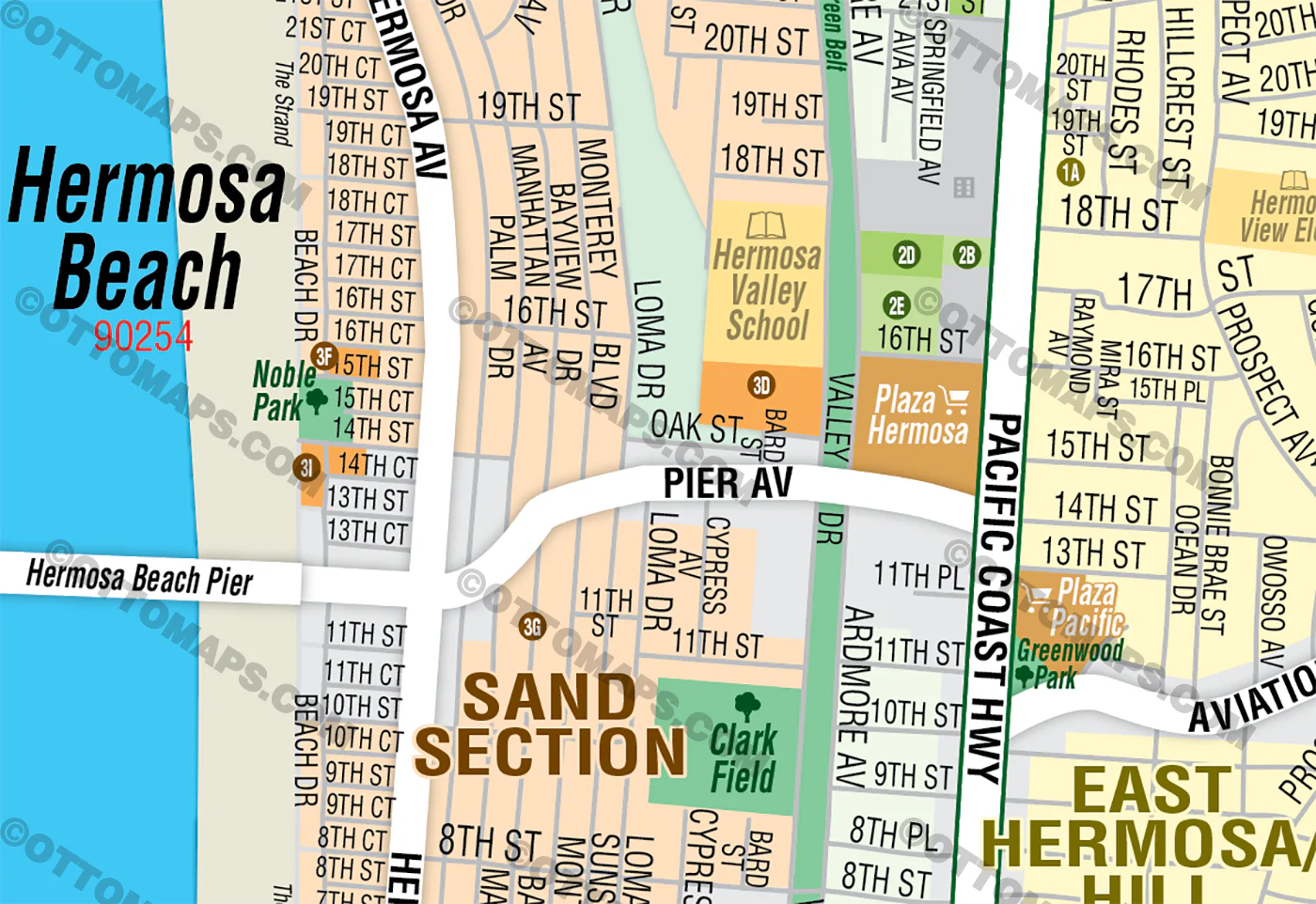 Hermosa Beach Map, Los Angeles, CA - FILES - PDF and AI Files, editable, vector, royalty free - Image 2