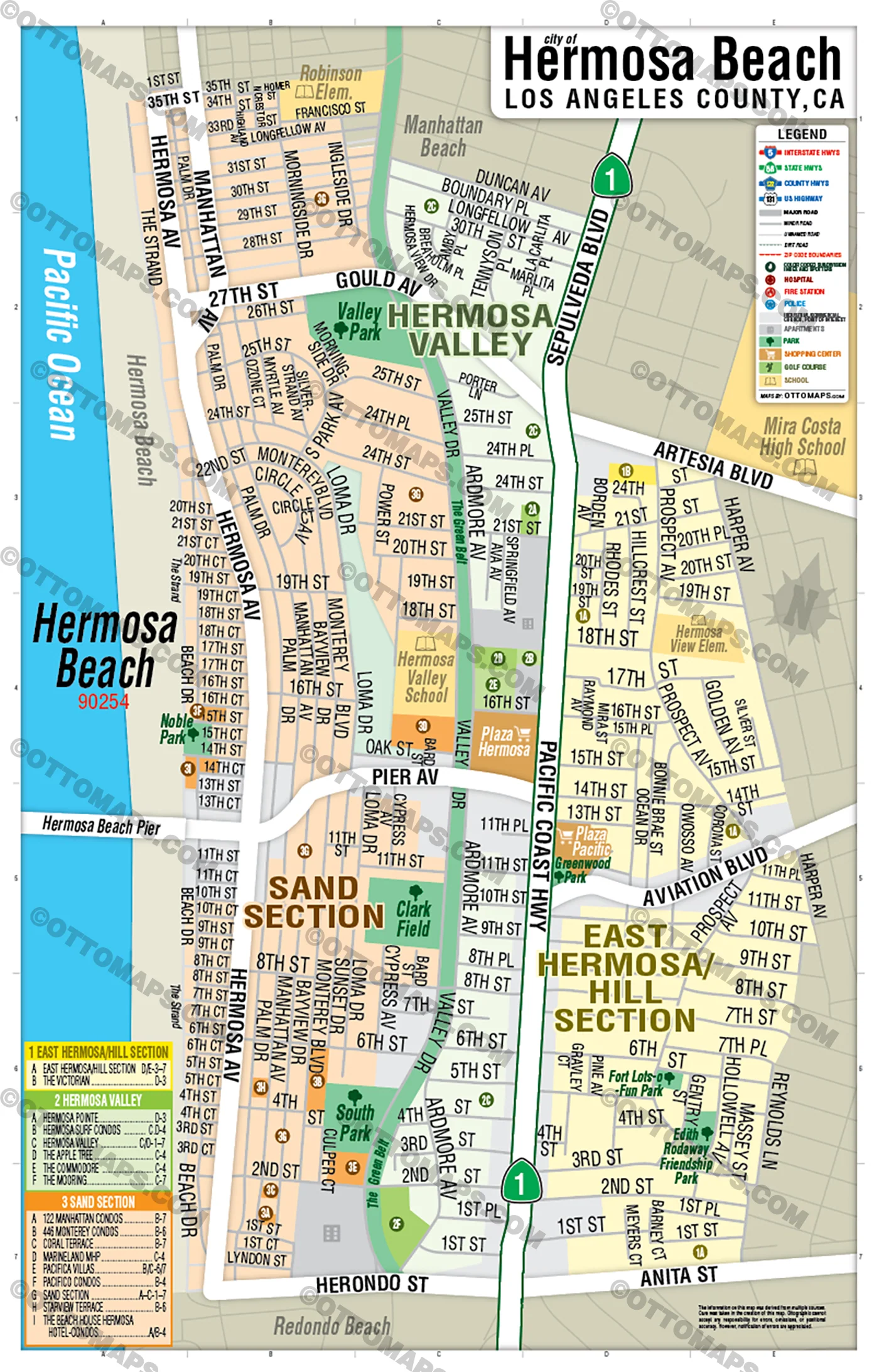 Hermosa Beach Map, Los Angeles, CA - POSTER PRINTS